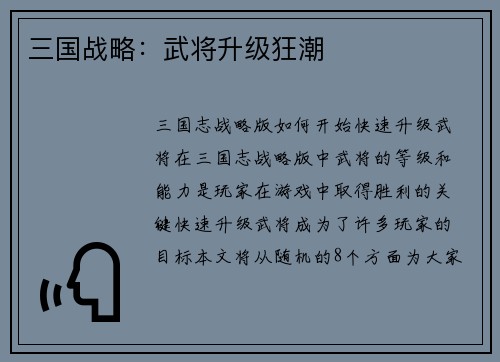 三国战略：武将升级狂潮